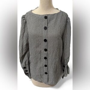 SHEIN Black & White Houndstooth Puff Sleeve Top Women’s XL Plaid Y2K Cottagecore